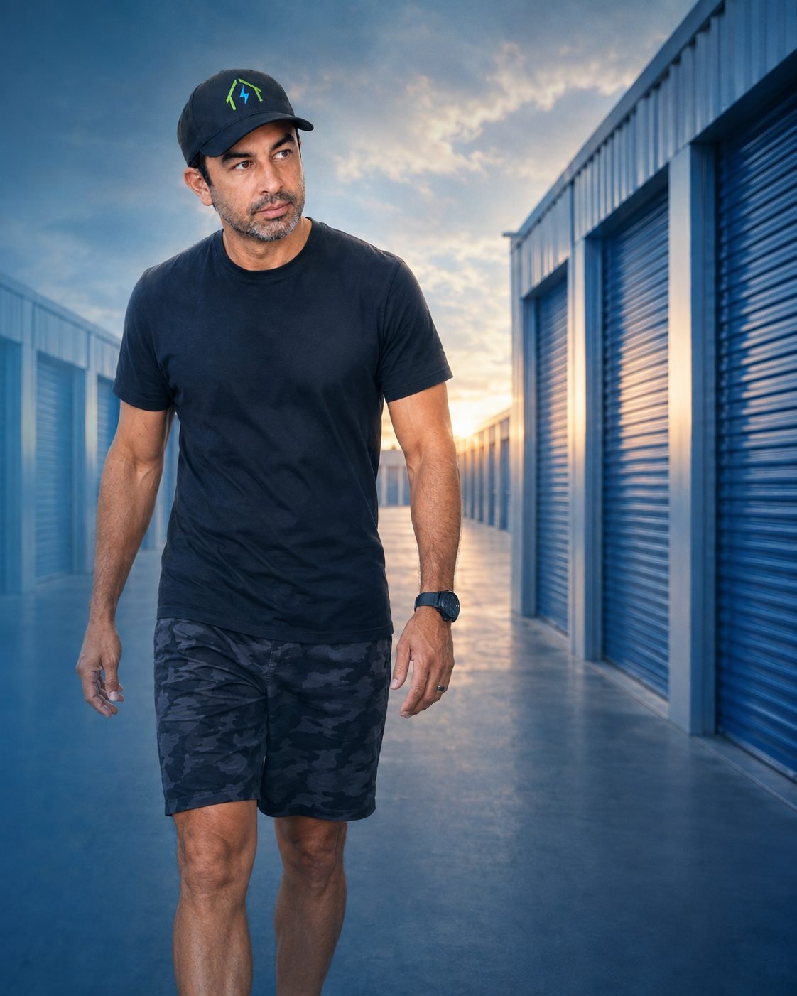 Chris walking a storage facility