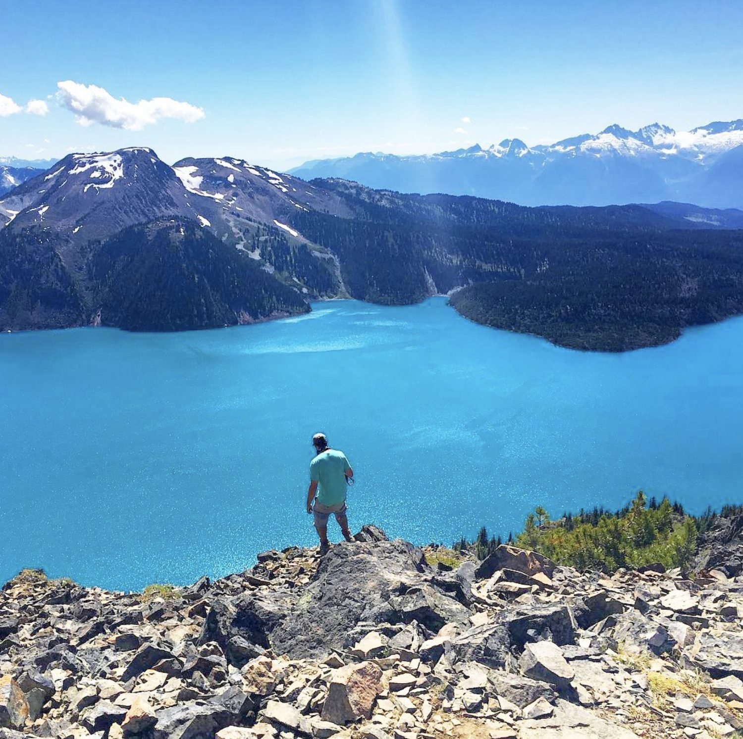 Standing above a glacial lake