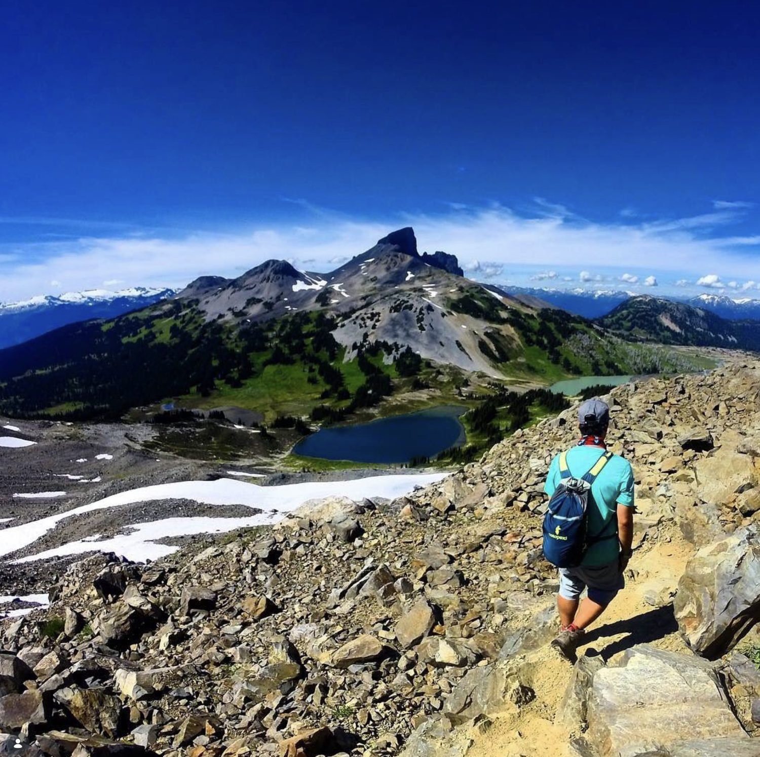 Hiking a rocky alpine ridge in British Columbia